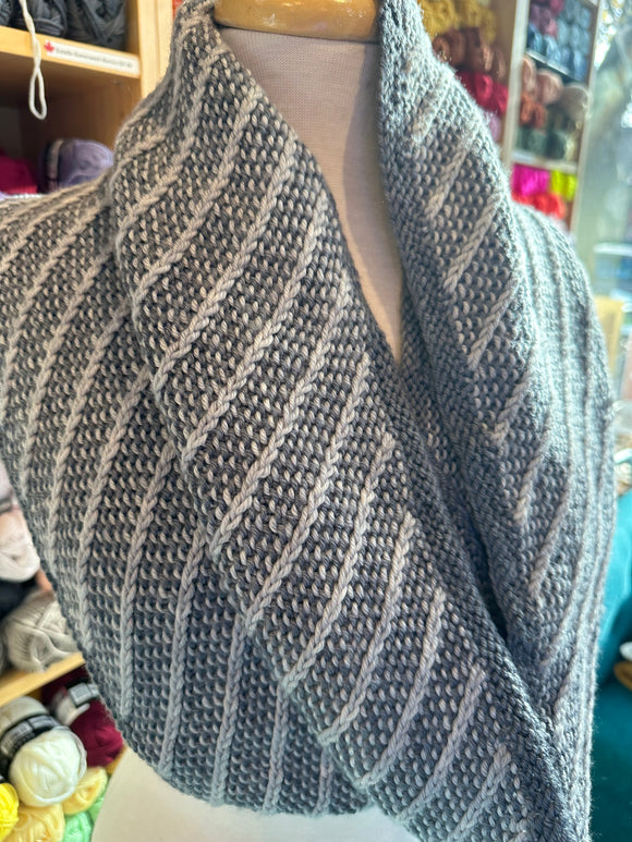 Sample Sale: Cowl, Mary Martin, grey diagonal