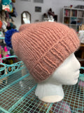 Sample Sale: Hat, pink alpaca with blue pompom