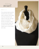 Knitted scarf on a mannequin with knitting pattern instructions displayed.