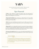 Page from a book or manual about yarn, including text and a chart on a white background.