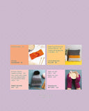 Index of a knitting book with colorful sections on a purple background