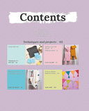 Index of a knitting book with colorful sections on a purple background