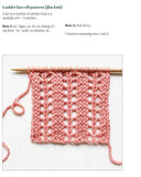 Knitting pattern book page showing pink lace pattern and text about slipped stitches.