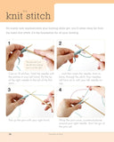 Step-by-step guide to the knit stitch with close-up hands and knitting needles.