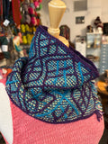 Sample Sale: Cowl, Mary Martin, purple/blue/yellow with fringe