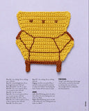 Crocheted armchair pattern with instructions on a light purple background