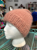 Sample Sale: Hat, pink alpaca with blue pompom