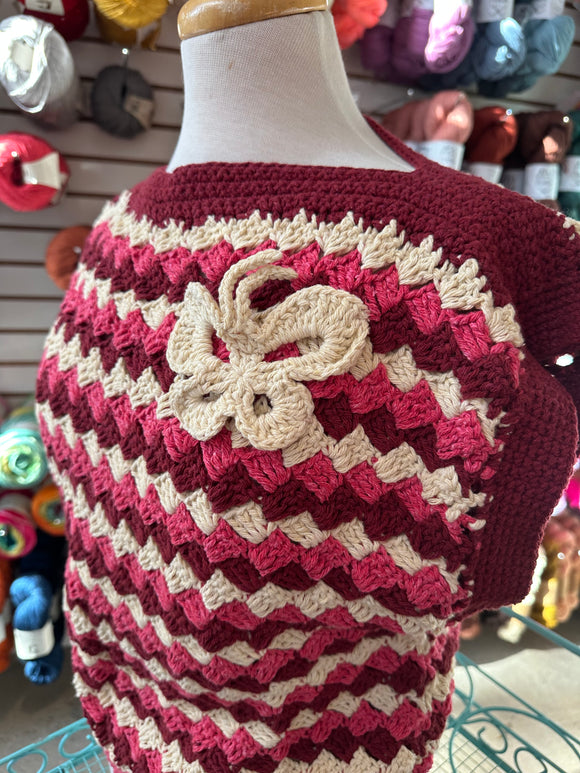 Sample Sale: Tee, maroon pink white with butterfly