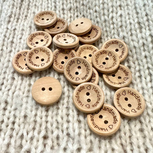 Button, wood, 20mm, "Handmade"