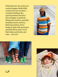 Promotional image for Molla Mills' crocheted clothing with text and product shots on a yellow background.