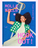 Book cover with a person wearing a green and white crocheted sweater against a blue background with text.