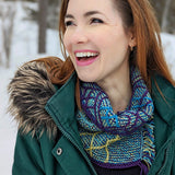 Sample Sale: Cowl, Mary Martin, purple/blue/yellow with fringe