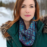 Sample Sale: Cowl, Mary Martin, purple/blue/yellow with fringe