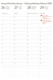 Calendar page for January/February 2026 with a promotional poster on the right side.