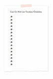 Blank checklist with two columns titled 'Finished Objects' and 'Cat On, Wish List', on a white background.