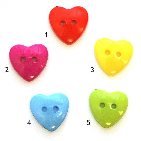 Button, acrylic, heart, various colours